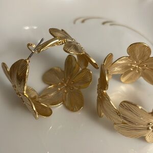 Anthropologie Gold Floral Hoop Earrings